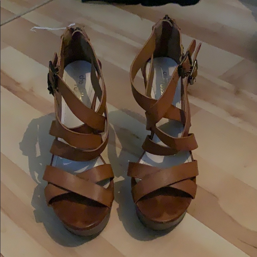Brown strappy wedges